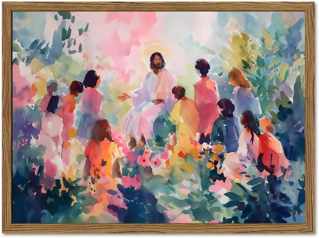 Framed Jesus With Children Wall Art, Christian Jesus Teaching Kids Wall Decor Paintings, Religious Nursery Poster Canvas Prints Artwork for Living Prayer Room Bedroom 16x24 inch