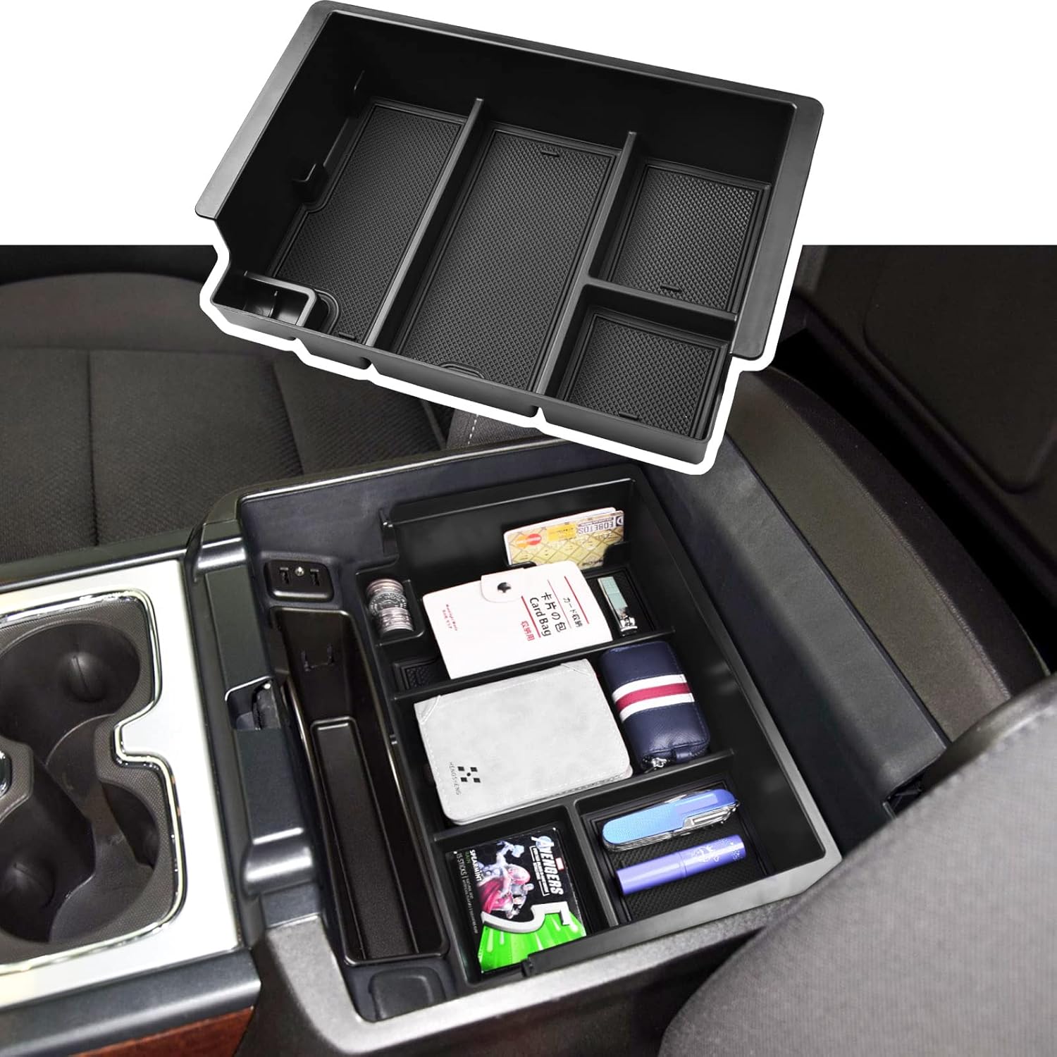 EDBETOS Full-Size Center Console Organizer Tray Compatible with 2014-2018 Chevy Silverado/GMC Sierra 1500 and 15-19 2500HD/3500HD,2015-2020 Tahoe/Suburban/Yukon/XL(Full Console w/Bucket Seats ONLY)