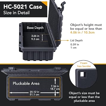 Lykus HC-5021 Waterproof Hard Case with Foam, Inner Size 20.12*7.36*4.06in