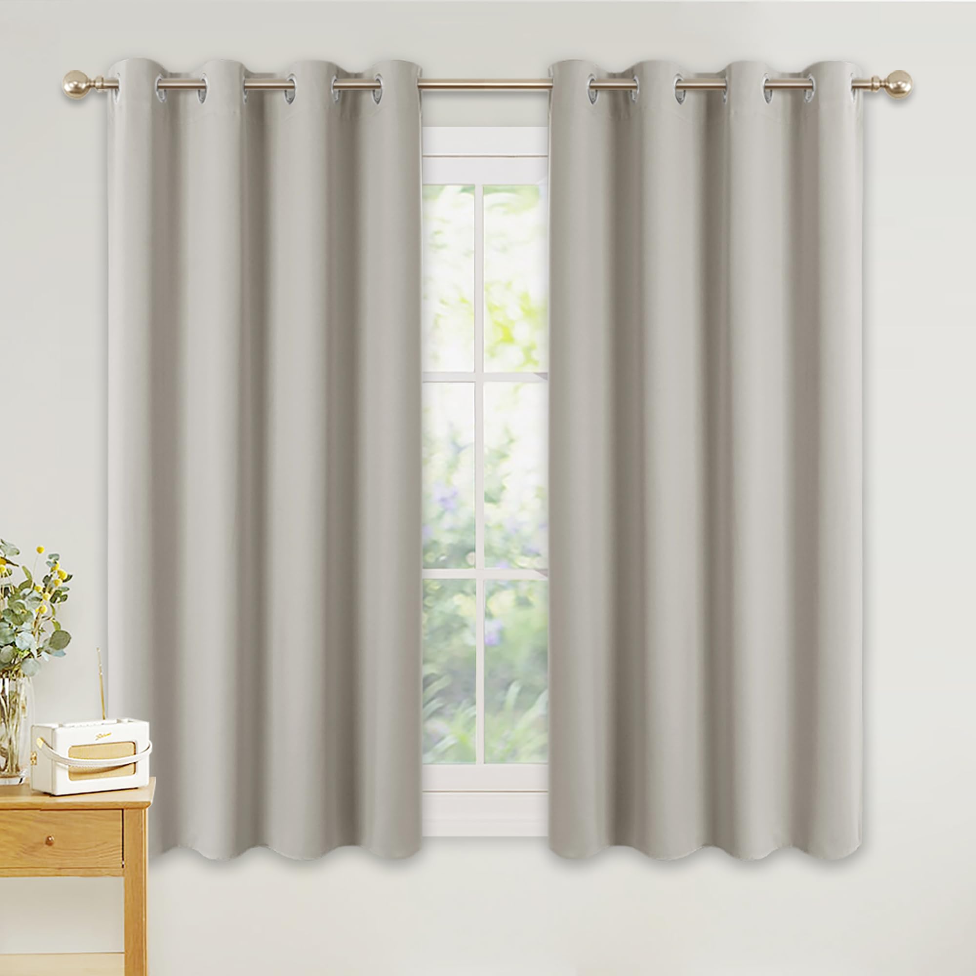 PONY DANCE Natural Eyelet Thermal Curtains for Bedroom/Living Room/Kitchen