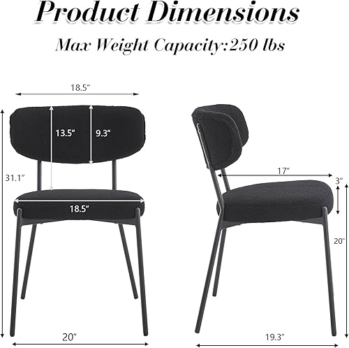 Miniatura 3 de KCC Boucle - Juego de 4 sillas de comedor, modernas sillas de cocina tapizadas de mediados de siglo, sillas de comedor de sherpa con patas de metal