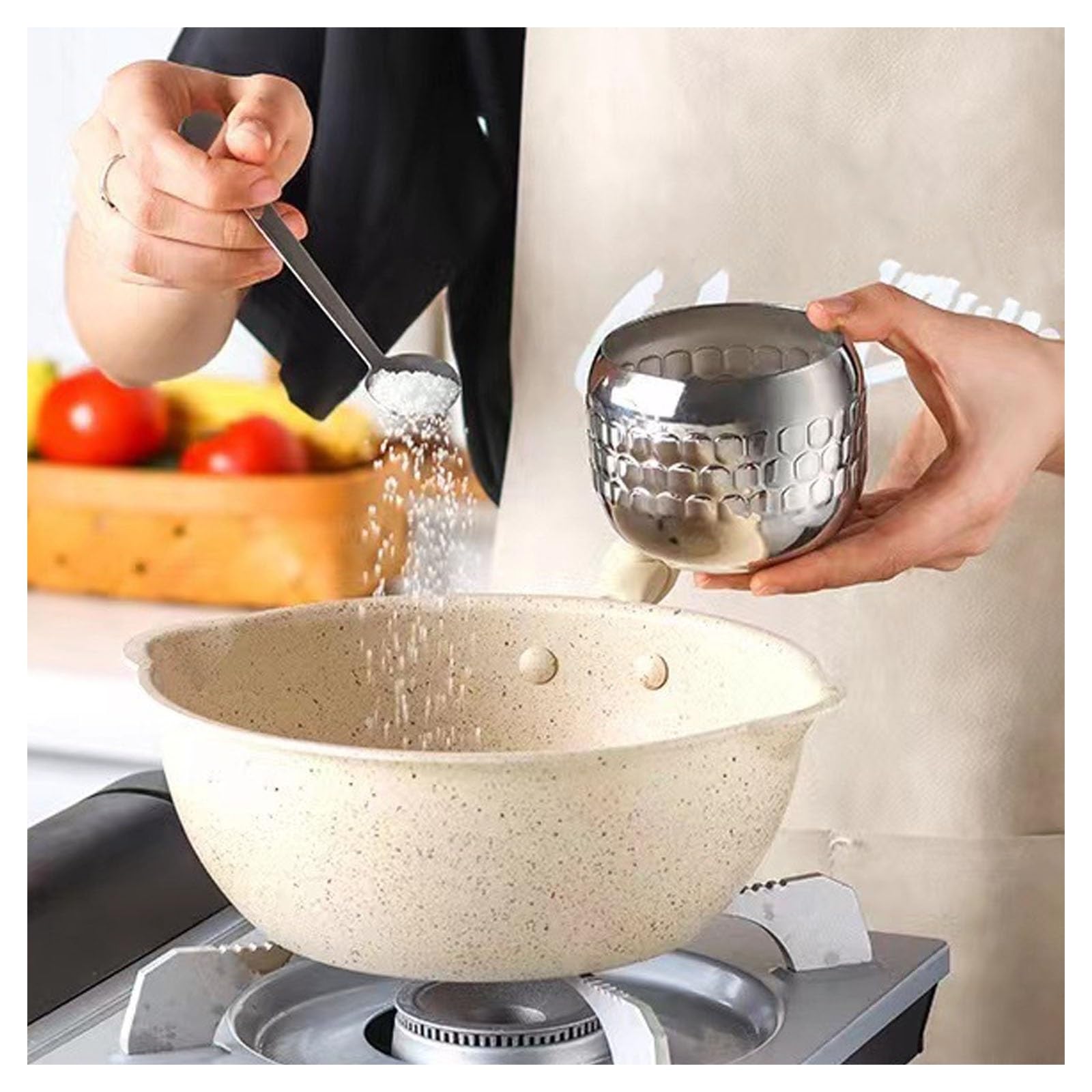 Zuckerdose mit Deckel und Löffel, 304 Edelstahl-Gewürzbehälter-Set, 350 ml Vorratsbehälter, Vorratsglas, Küchenarbeitsplatte, Aufbewahrung for Süßigkeiten, Kaffeebohnen