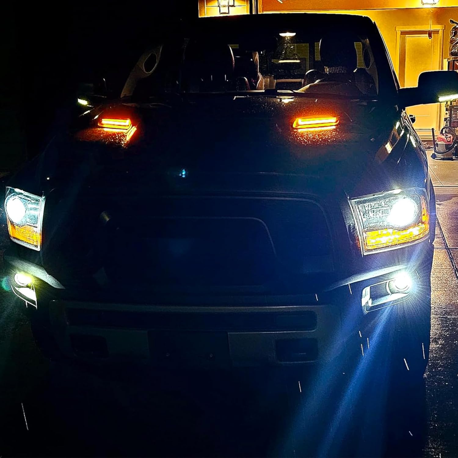 R&F Auto Smoked Sequential LED Hood Vent Lights Compatible with Ram 1500 (2010-2018) / Ram 1500 Classic (2019-2022) Hood Scoop Lamp Dynamic Indicator Turn Signal Light Bezel Driving Lamp