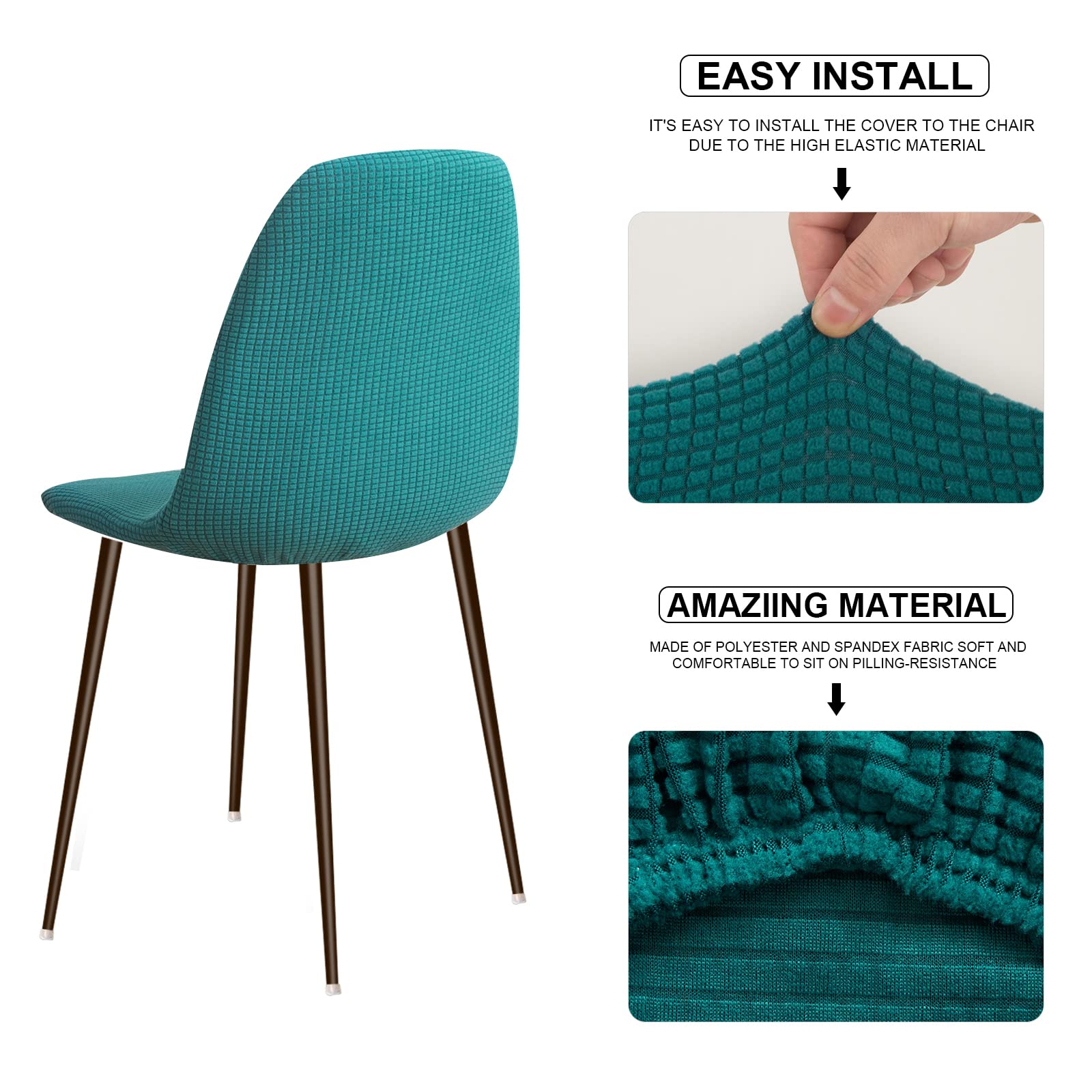 Coprisedie Elasticizzati Con Schienale Lydevo - 4 Pezzi, In Poliestere/Spandex, Lavabili, Colore Riso Bianco - Foto 9