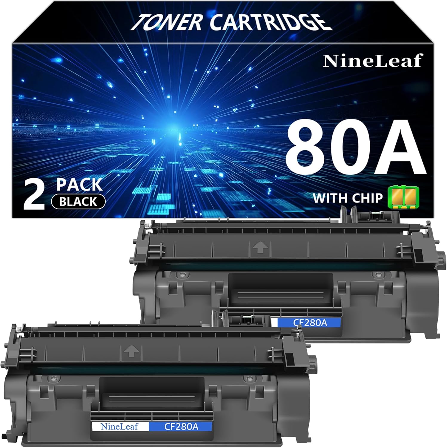 NineLeaf Compatible Toner Cartridge Replacement for HP 80A CF280A to use in M401a M401d M401n M401dne MFP M425dn Printer (2 Pack Black)