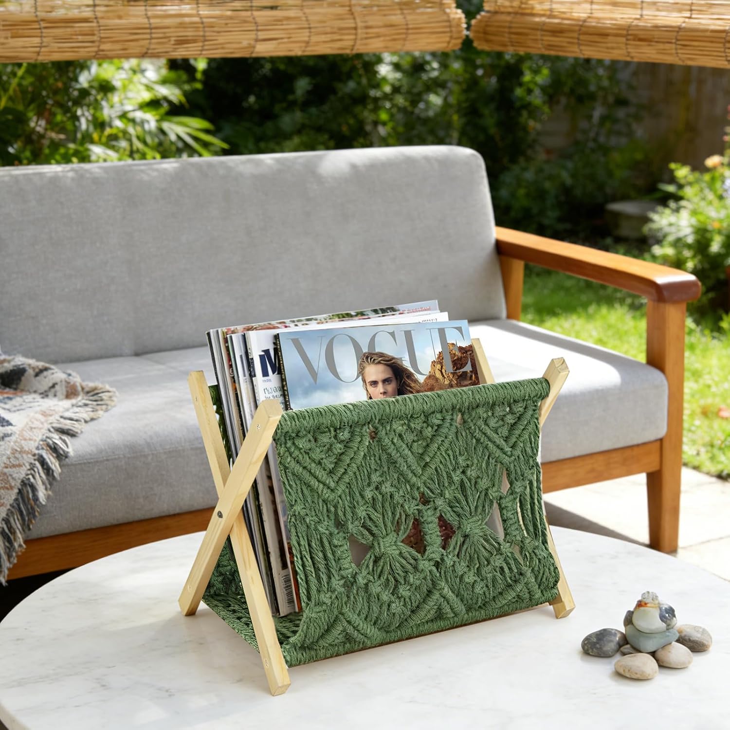 Boho Macrame Magazine Holder,Hand-Woven Magazine Rack for Home Office | Multifunctional Storage Basket for Letters, Magazines, Books and Newspapers