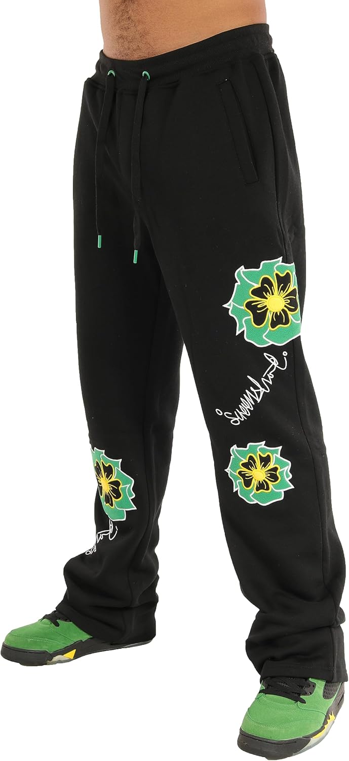 SCREENSHOT Fleece Pants 3202 Mens Streetwear Urban Fit Fleece Pants - Stacked Flare Sweatpants Ribbed Wasteband Drawstring