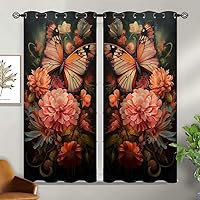 Vista 30 de Cortinas opacas de mariposa para decoración del hogar de niñas y niños, hermosas flores en acuarela, con ojales, aislamiento térmico, cortinas