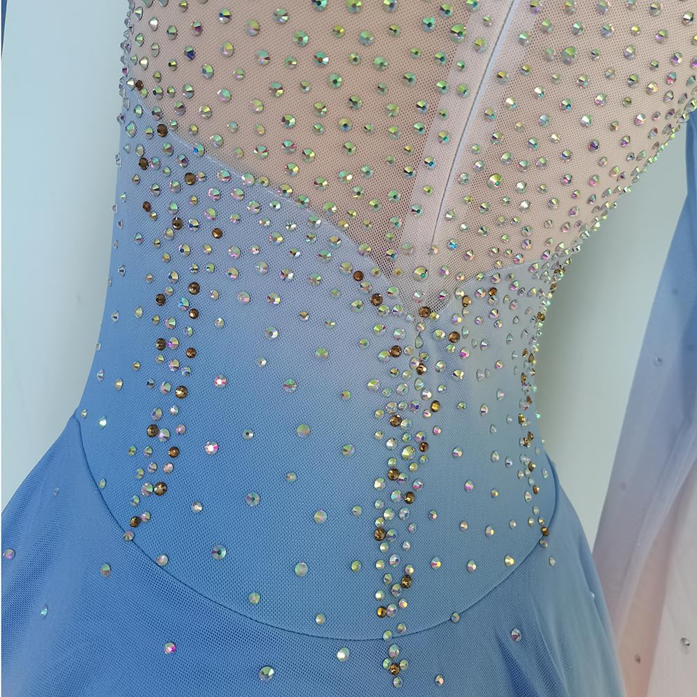 Figure Skating Dress Girls' Blue, Pink Gradient Full of Diamonds Competition Performance