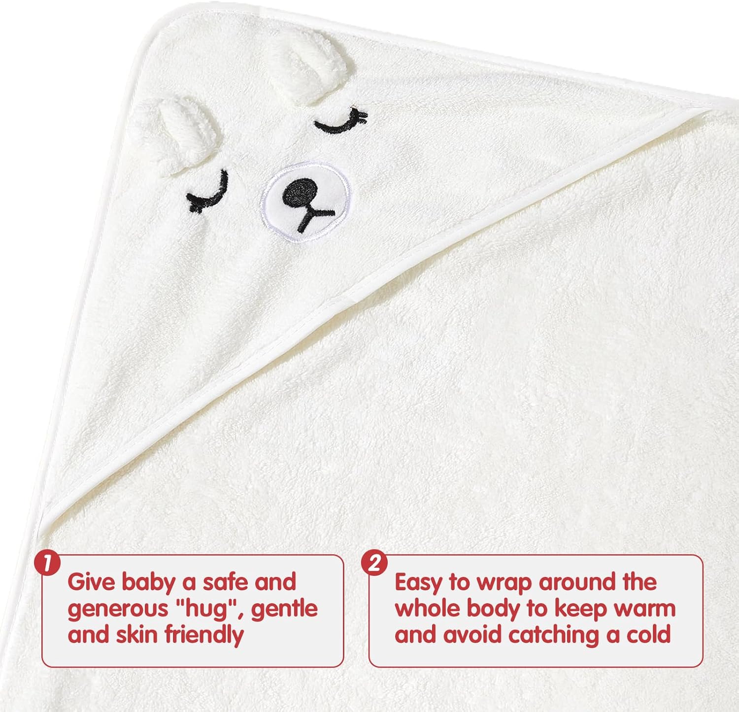 kmilro Baby Essentials Hooded Towel Set, 4-Pack Soft Ultra Absorbent 31.5x31.5 inch Towels for Boy and Girl, Toddler, Infant (White Bear)