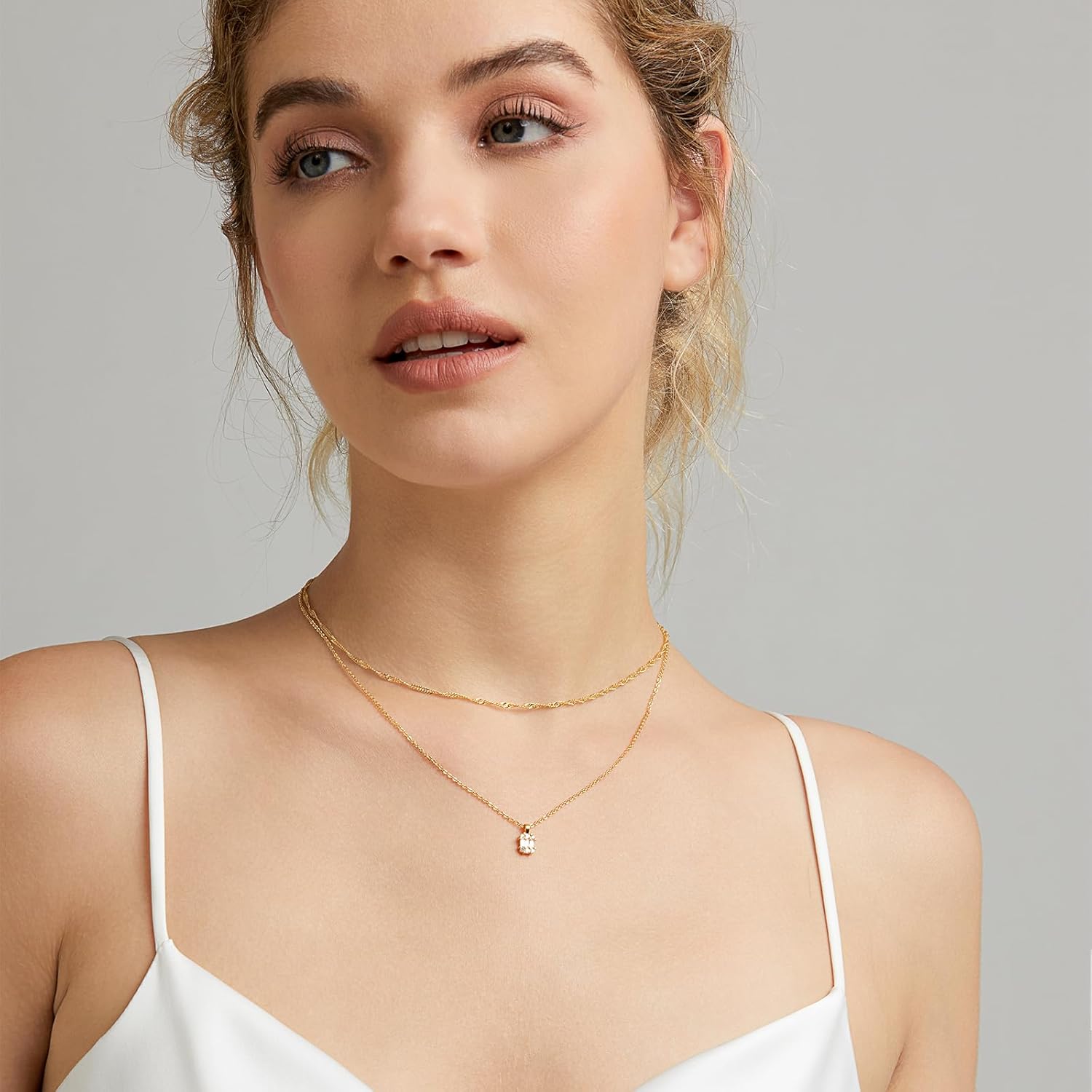 Luxval Diamond Pendant Gold Necklace for Women，Dainty 18k Gold Plated Choker Necklaces Simple Gold Jewelry Gifts for Women Girls - Image 6