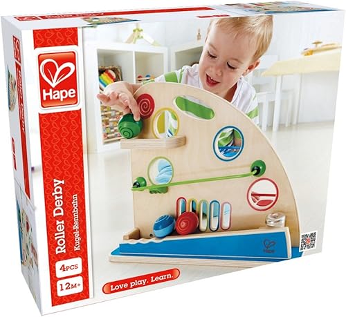 Miniatura 4 de Hape Totally Amazing Roller Derby Wooden Marble Racing Juguete para niños pequeños, multicolor, L: 16.5, W: 3.9, H: 13 pulgadas