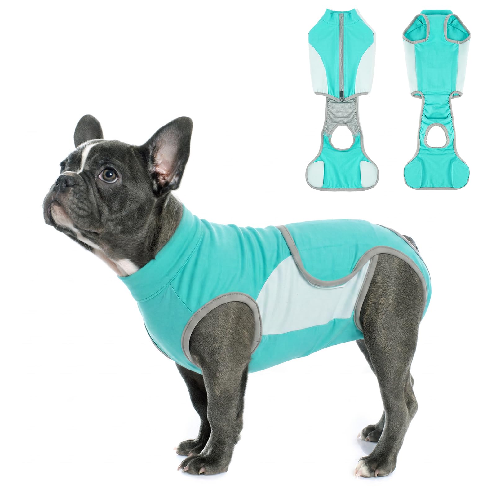 Dog Recovery Suit with Zip, Full Abdominal Coverage Surgery Recovery Suit, Adjustable Velcro Belly Wrap, Alternative to Cone, Anti-Licking Post Surgery Onesie for Male & Female Dogs, Aqua Blue XL