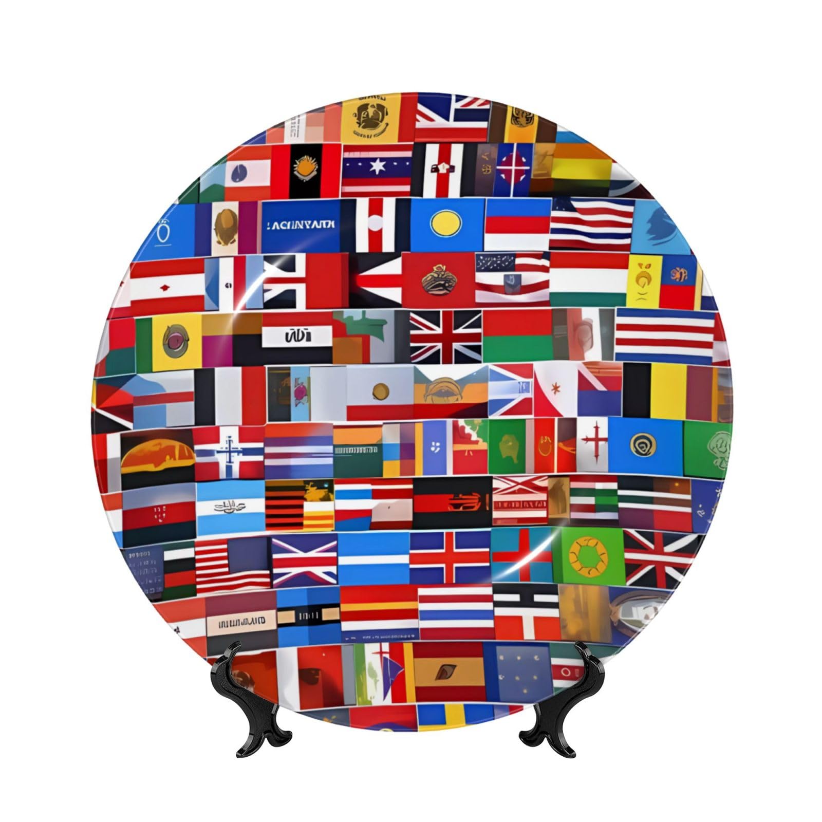 SXZVVBN Various flags Bone China Decorative Plate Art with Stand Removable Adhesive Hanging for Home Office 8in（20cm）