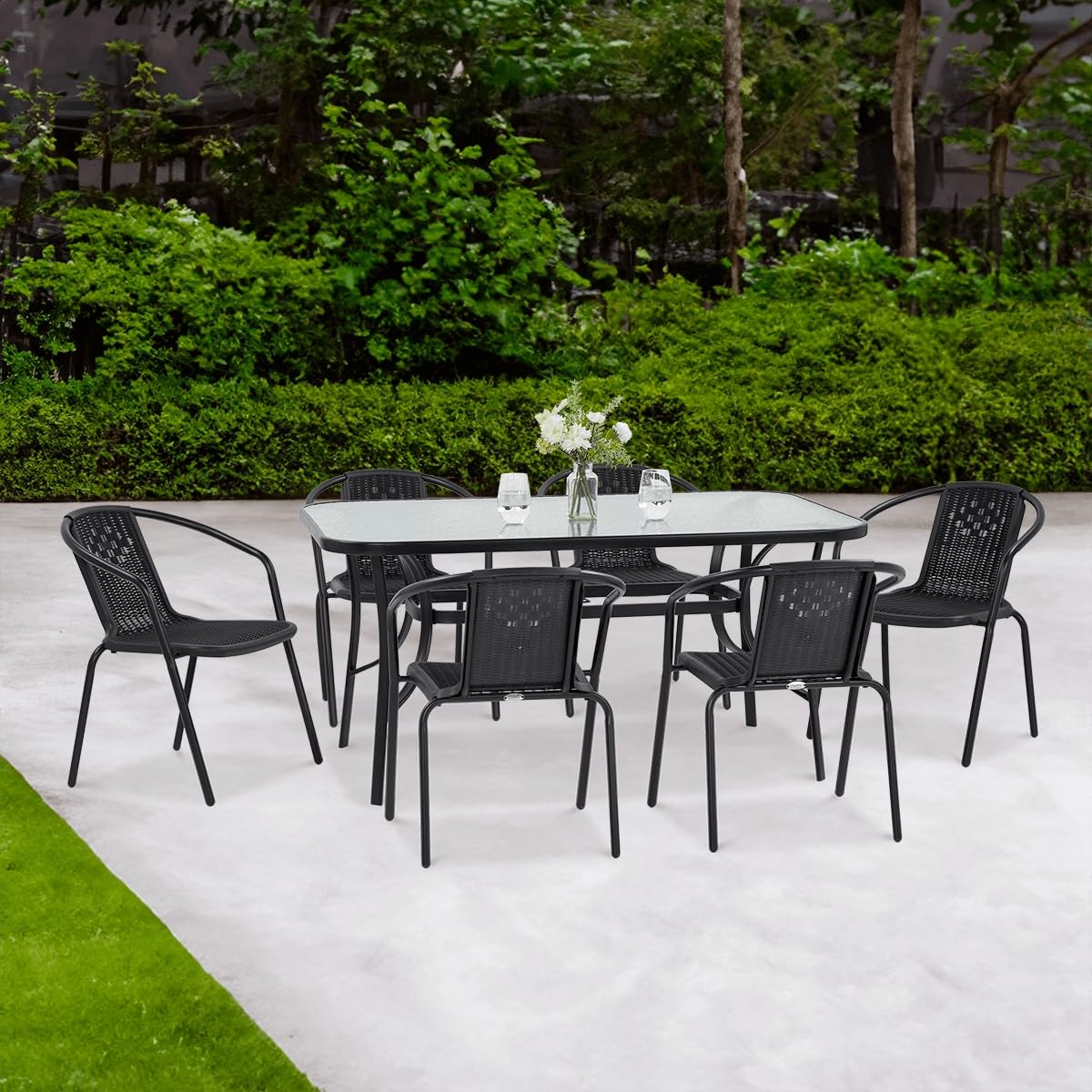 Zestaw Mebli Jadalnianych Focus Garden Ogrodowych Simple Stół 150x90cm 6x Krzesło Grafit 1 szt