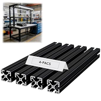 4 Pack 48 Inch 4040 T Slot Aluminum Extrusion Profiles, Black | Anodized European Standard Linear Rail Bars for 3D Printers, CNC, DIY Framing and Automation Equipment