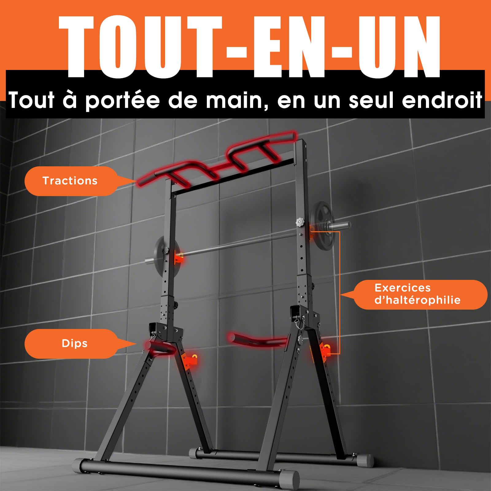 DH FitLife Power Tower pliable | Barre de Traction Autoportante, Barres Parallèles et Supports pour Haltères/Dossier | Station de Musculation Sport Maison