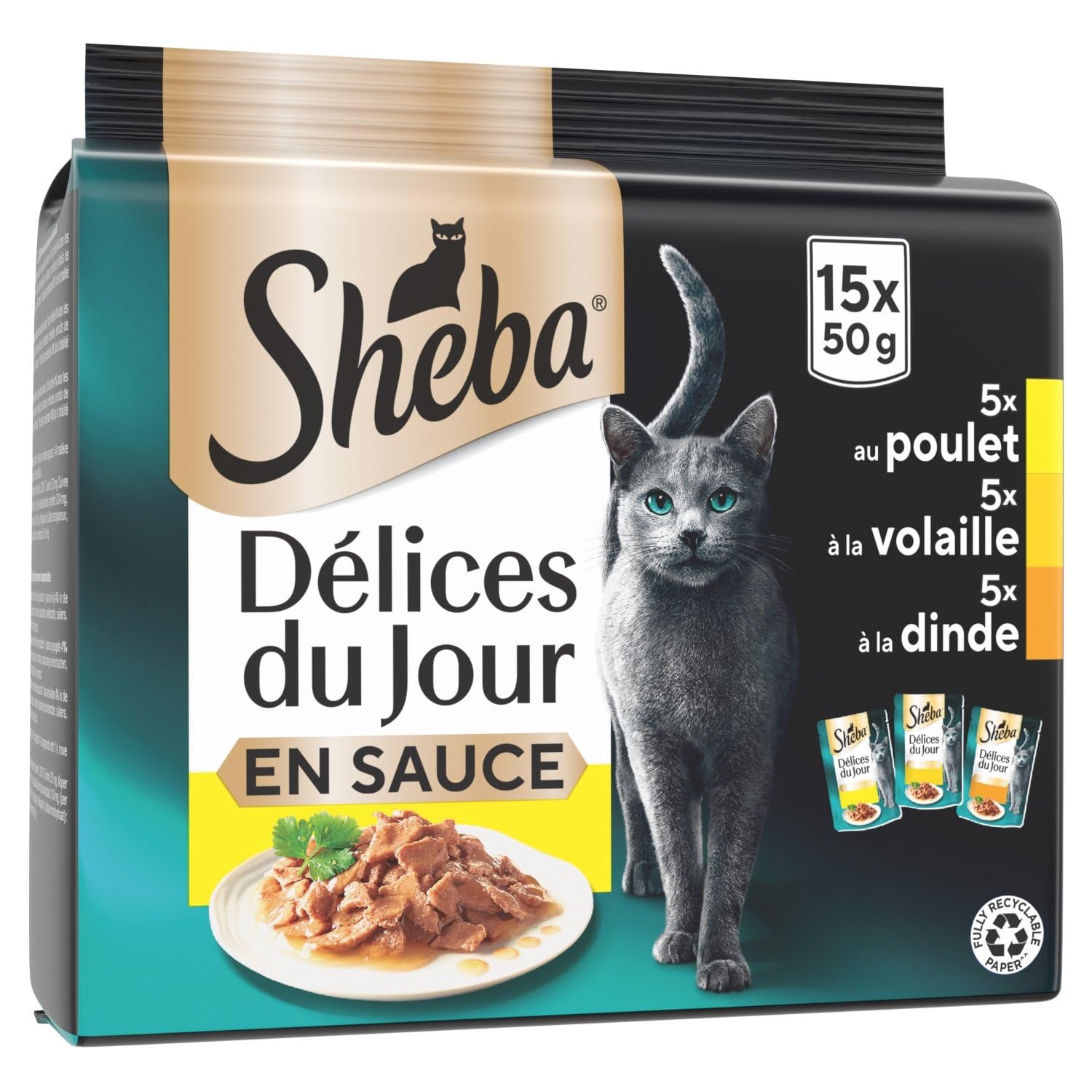 Pâtée pour Chat Adulte en Sauce Poulet Volaille Dinde Sheba - Les 15 sachets fraîcheur Lot De 3 - par Lot