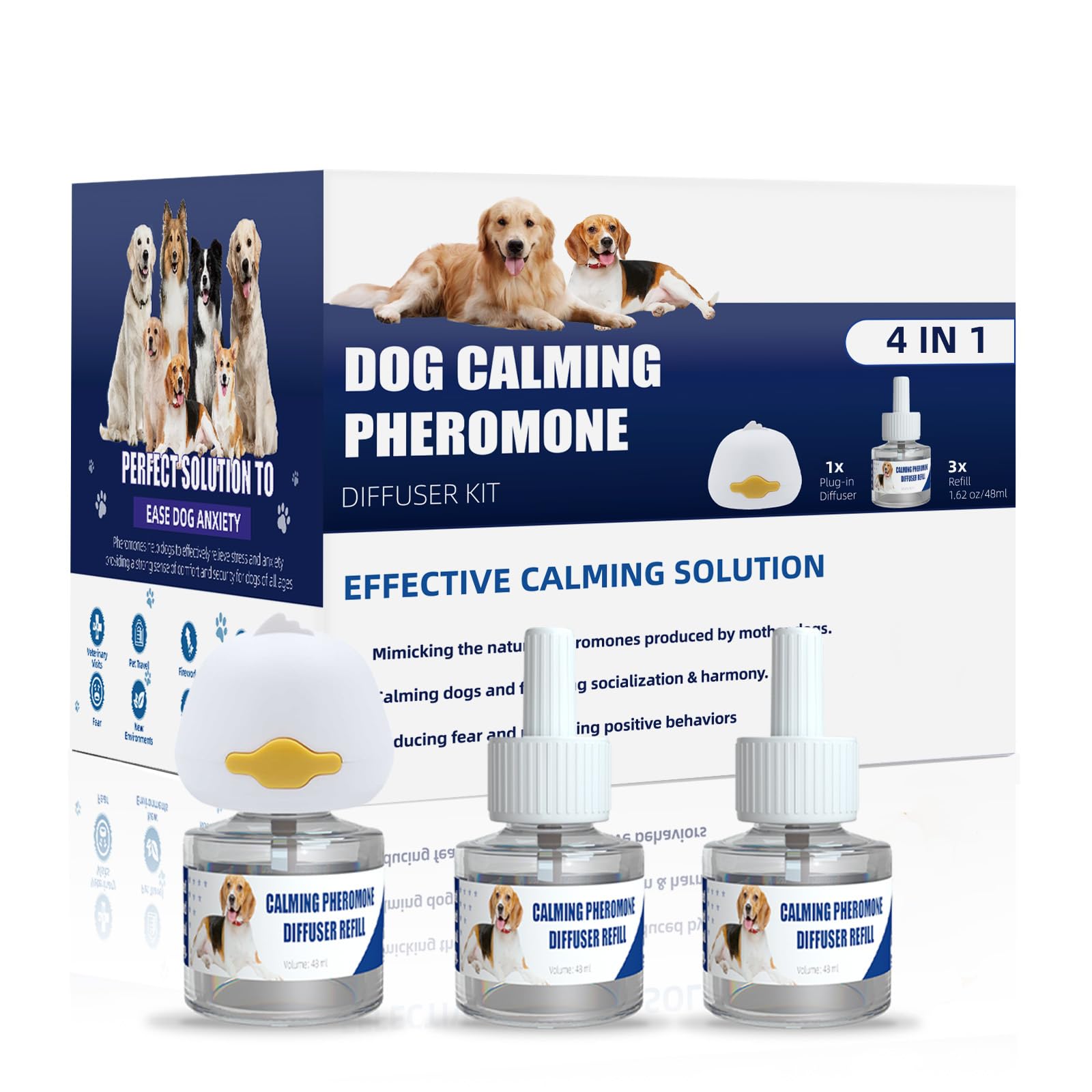 Dog Calming Diffuser Plug In Kit with 3 x 48 mL Pheromone Refills