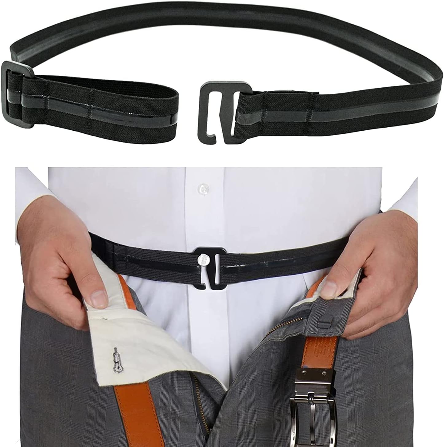 Upgrade Men Belt Style Shirt Stays, Adjustable Elastic Shirt Lock Holder Keeps Tucked in for Police Military