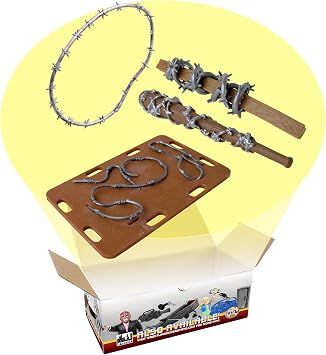 Barbed Wire Accessory Set for Wrestling Action Figures | Create Hardcore Wrestling Figure Matches with a Barbed Wire Board, Wire Piece, Baseball Bat & Wrapped 2x4