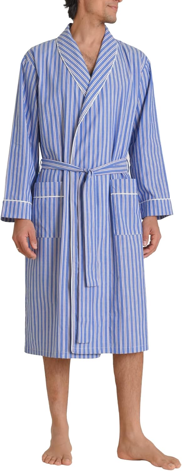Latuza Men's Woven Cotton Robe Long Sleeves Bathrobe