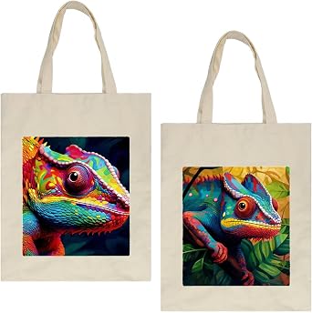 Chameleon Canvas Tote Bags for Crafts,Shopping, Grocery, Books, Beach, Diaper Bag