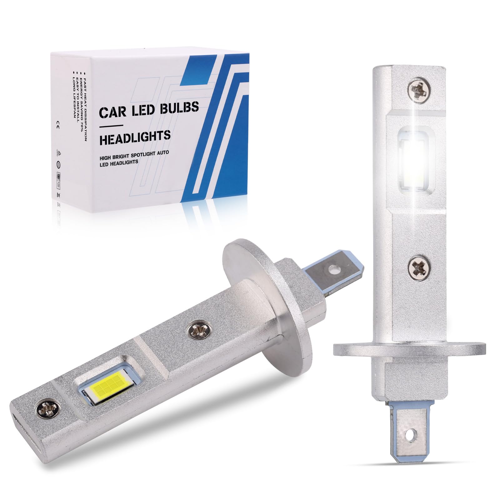 2szt Żarówka LED H1, Super Jasna Chłodnobiała Żarówka Reflektora LED H1 Rozmiar Mini 1:1 Podłącz i Używaj 6500K IP68 Wodoodporna na Światła Przeciwmgielne Oświetlenie Tablicy Rejestracyjnej