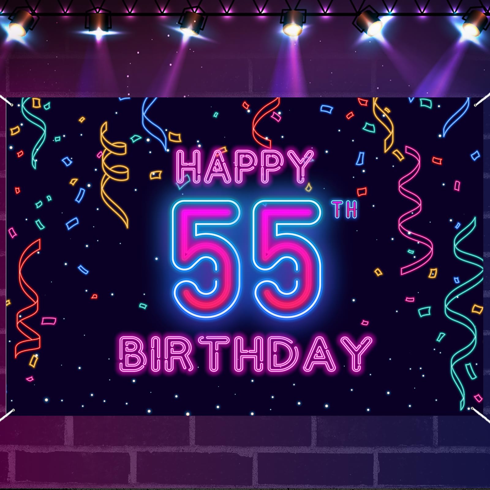 55th Neon Happy Birthday Banner Let’s Glow Banner Backdrop Decorations for Girls Boys Women Men Cheer to 55 Years Neon Themed Birthday Party Photography Background Glow Party Supplies