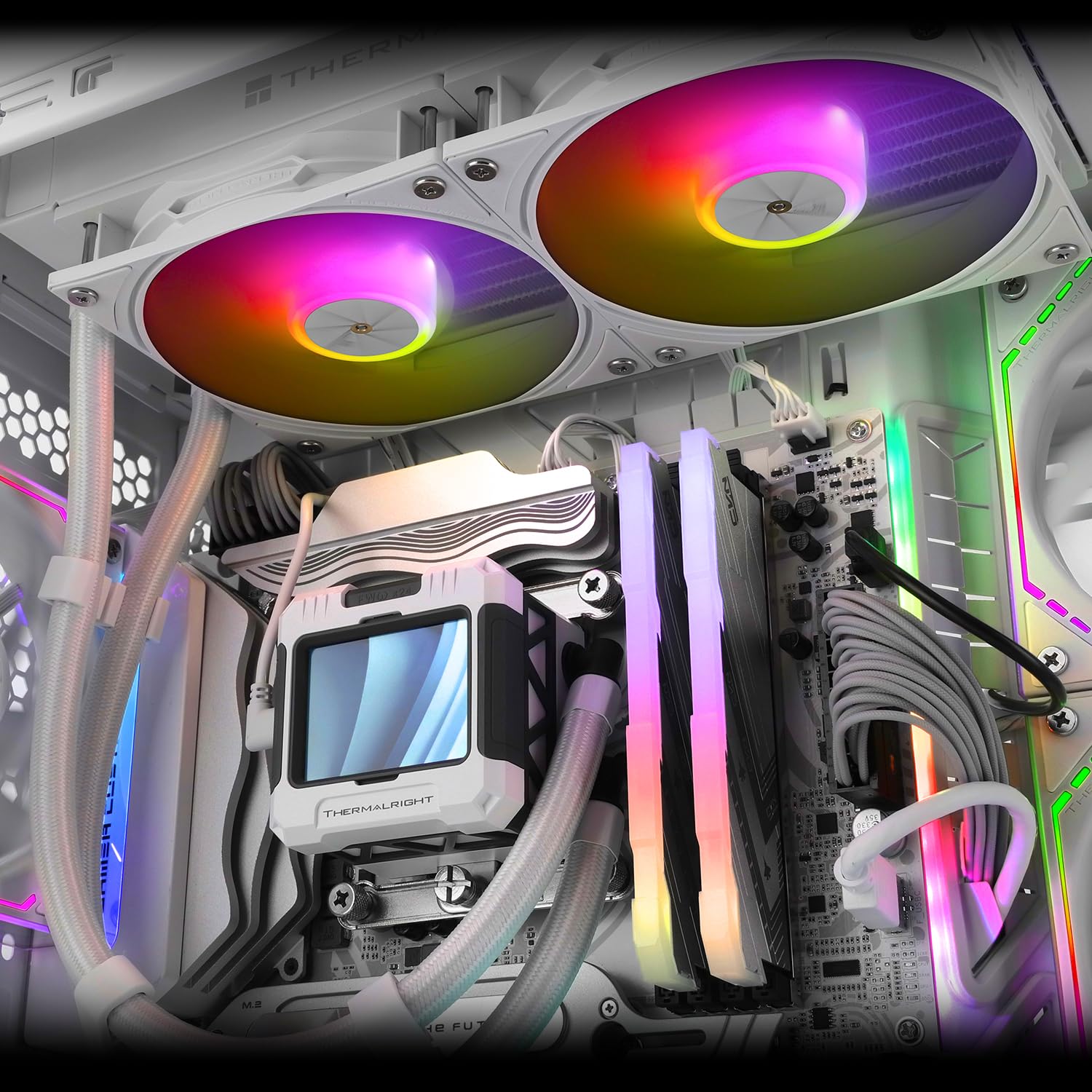 Thermalright Frozen Warframe 240 White ARGB-240mm AIO CPU Liquid Cooler, IPS LCD Screen con risoluzione 320 * 240, per AM4/AM5 & Intel LGA1700, schermo "2,4" per immagini e doppia ventola, bianco