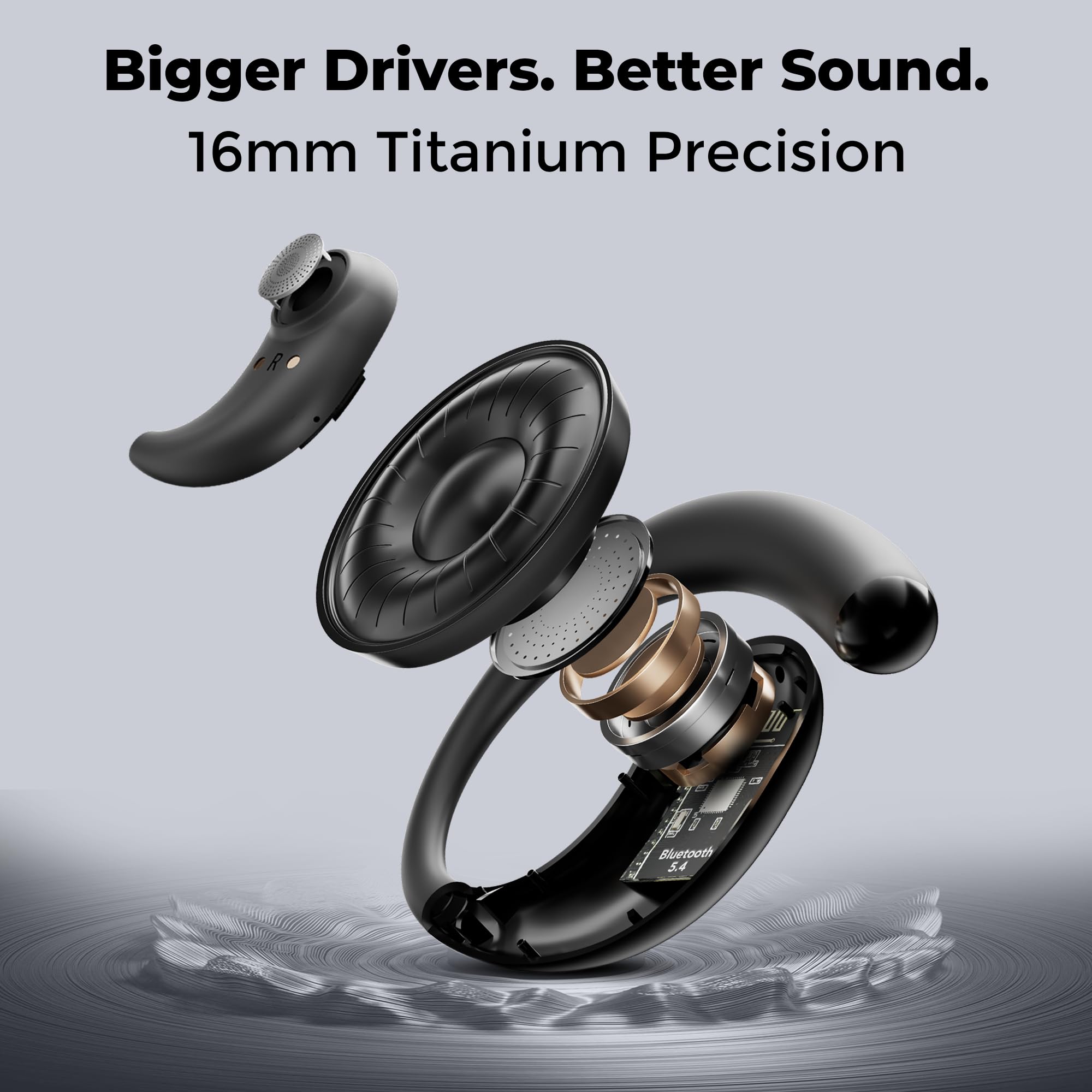 truke New Launch ResonanceX Open Ear Wireless Earbuds, 24-bit Spatial Audio, 70Hrs Playtime with Fast Charging, 16mm Titanium Drivers, 40ms Low Latency, Quad Mic ENC Calls, Made in India (Ash Black) — Amazon image 3