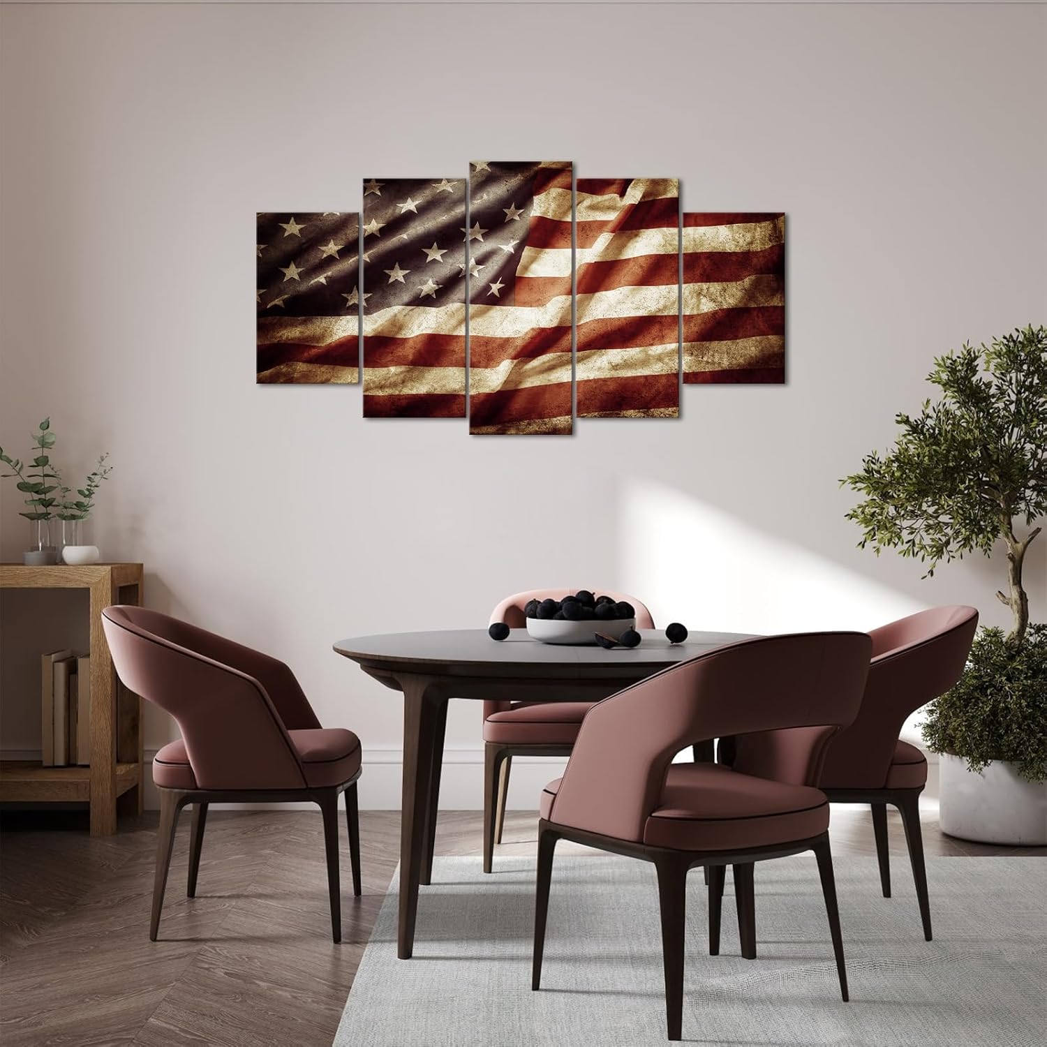 VVOVV Wall Decor American Flag Wall Art Patriotic Decor Framed Canvas Prints Living Room Decor Large 5 Pieces Overall 32"x60"