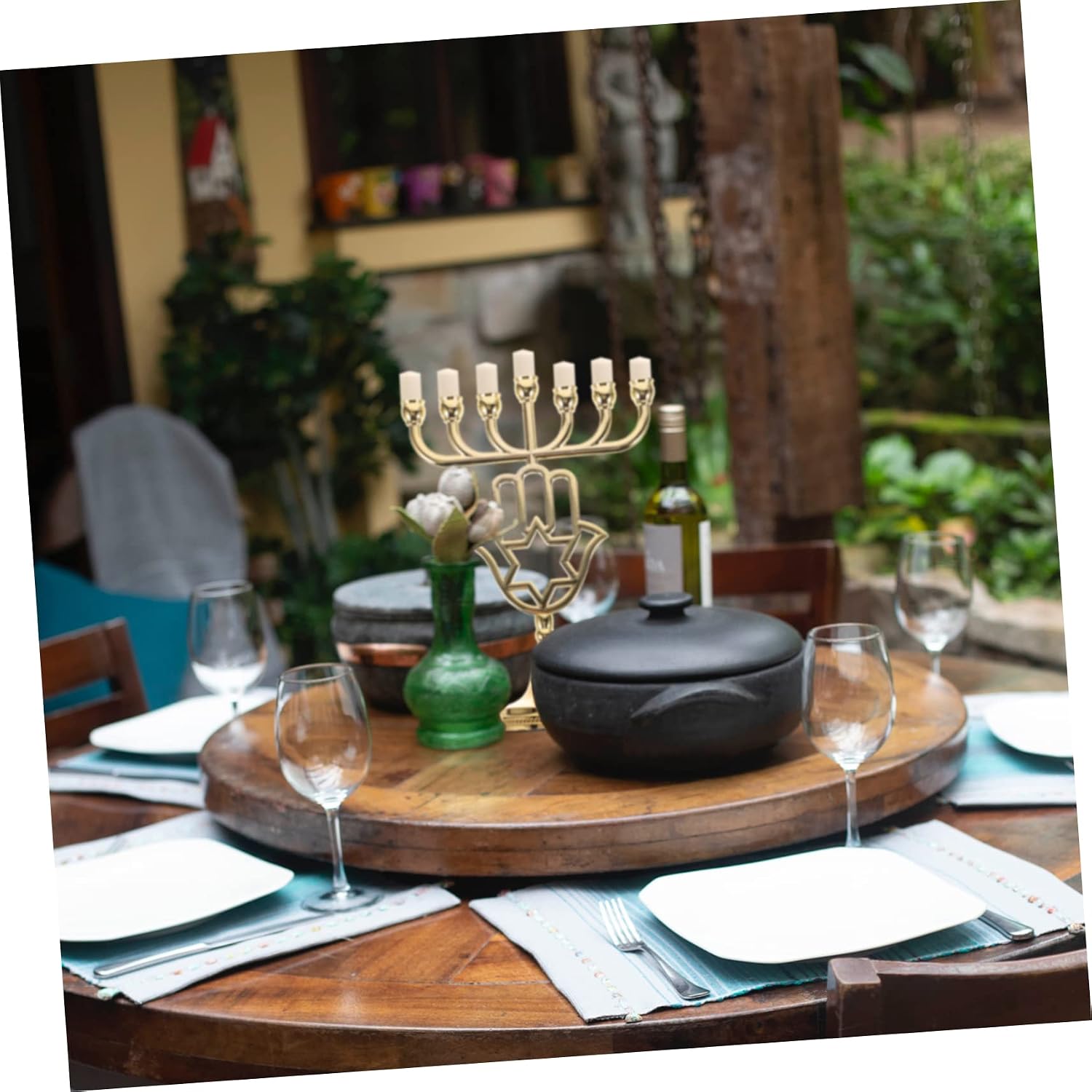 Branch Menorah Hanukkah Candlestick Gold Metal Decorative Candle Holder for Party Table Centerpiece