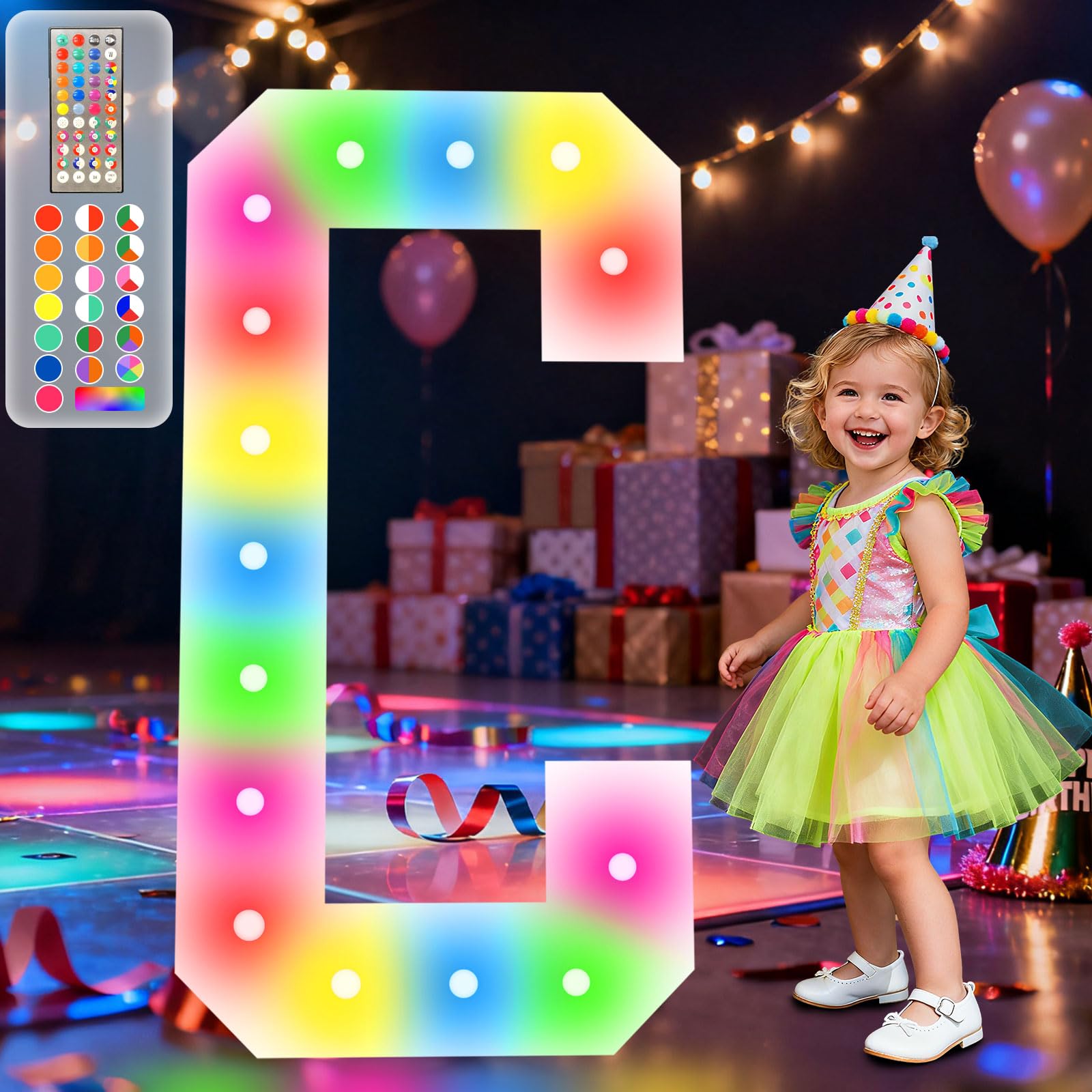 4FT Marquee Light Up Letters, 34 Colors Changing Marquee Letters C with Remote,Weighted Water Bag, Pre-Cut Foam Board Set Can Be Used for Birthday Party Grad Prom Party Decoration Wedding Event Baby