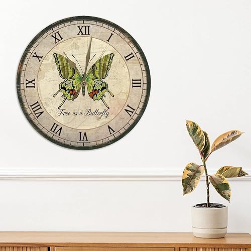 Miniatura 3 de Relojes de pared elegantes de madera de mariposa, sin marco, 12 pulgadas, silenciosos, sin tictac, funciona con pilas, decoración de pared para el
