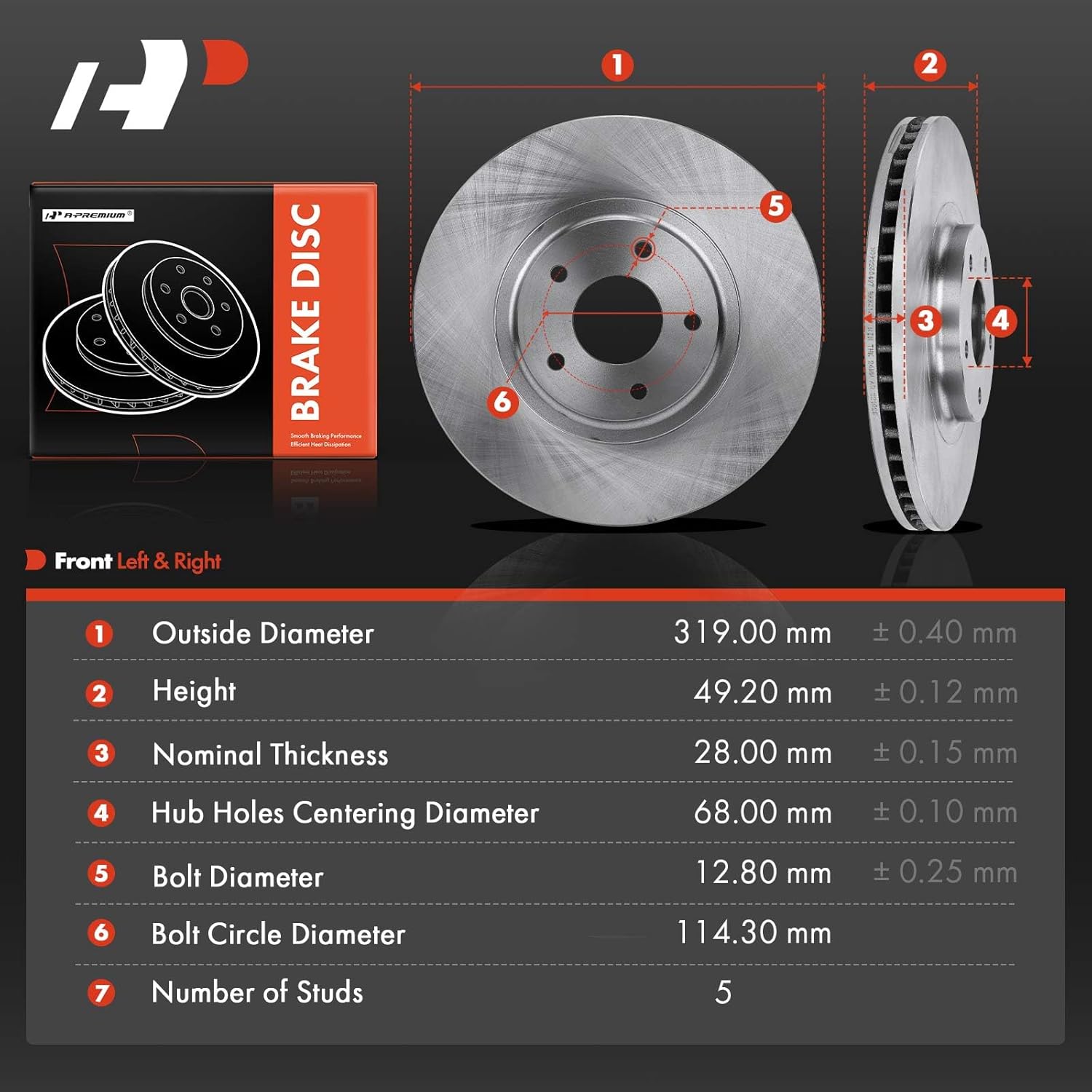 A-Premium 12.56 inch (319mm) Front Vented Disc Brake Rotors Compatible with Select Nissan and Infiniti Models - Altima 2005-2006, Maxima 2004-2005, Murano 2003-2004 2009-2011, FX35/FX45 2003-2005