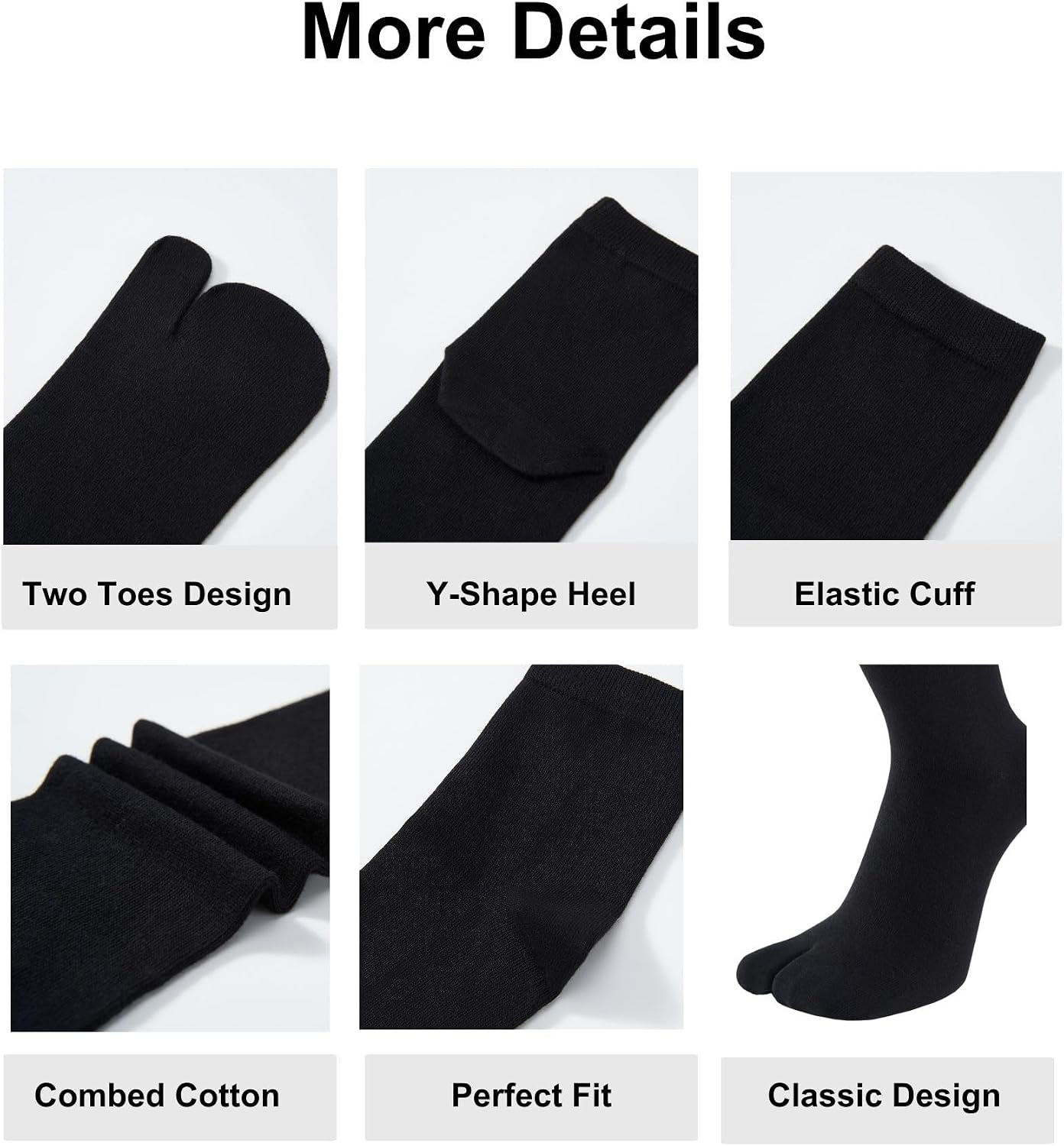 Men's Flip Flop Socks Tabi Split Toe Geta Wicking Cotton Pack of 4