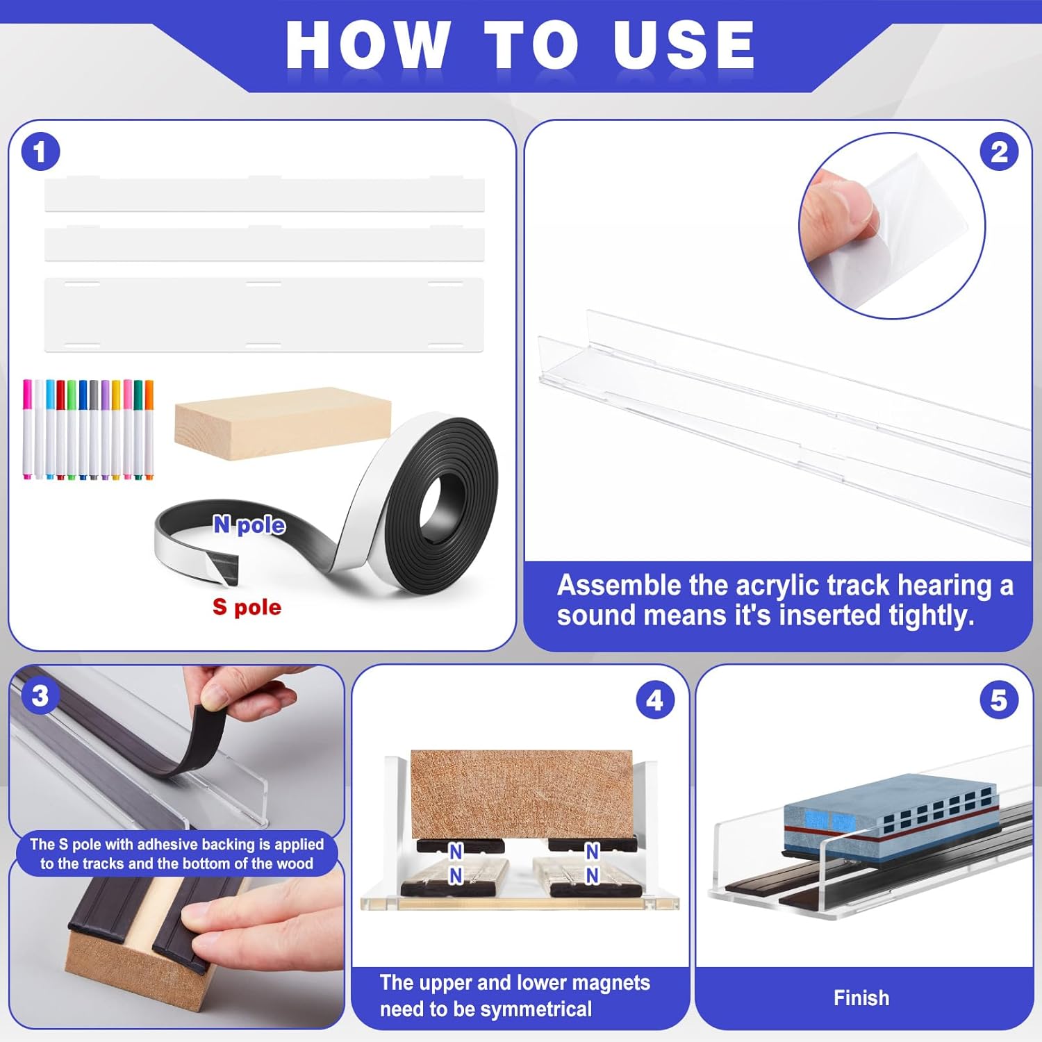 Sabary Magnetic Levitation Train Kit Magnets Science Discovery Kit Includes Monopolar Magnetic Tape Track Board Wood Block for Science Experiments