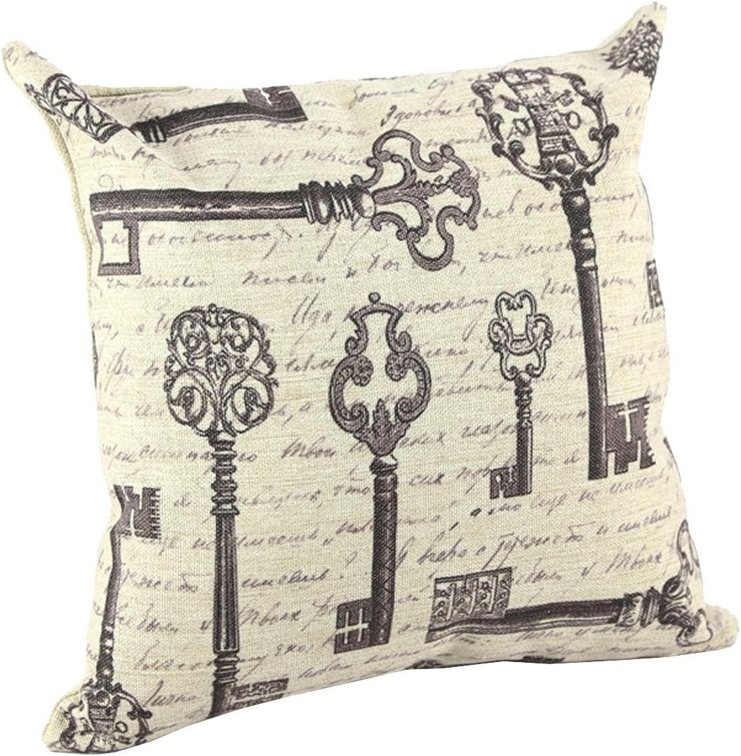Home Decorative Cotton Linen Square Pillow Set Throw Pillow With Insert Vintage French Antique Keys 18" x 18"