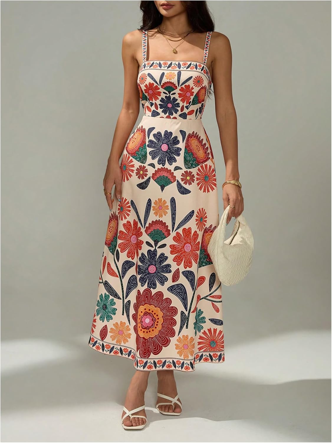 MakeMeChic Women's Floral Flowy Beach Dress Boho Smocked Dresses Sleeveless Maxi Sundress - Image 4