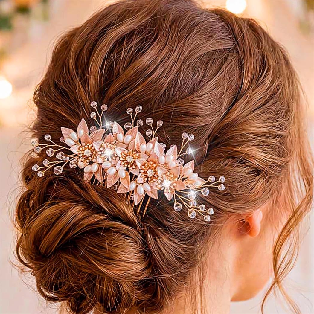 Campsis Bridal Hair Accessories Gold Flower Hair Comb for Wedding