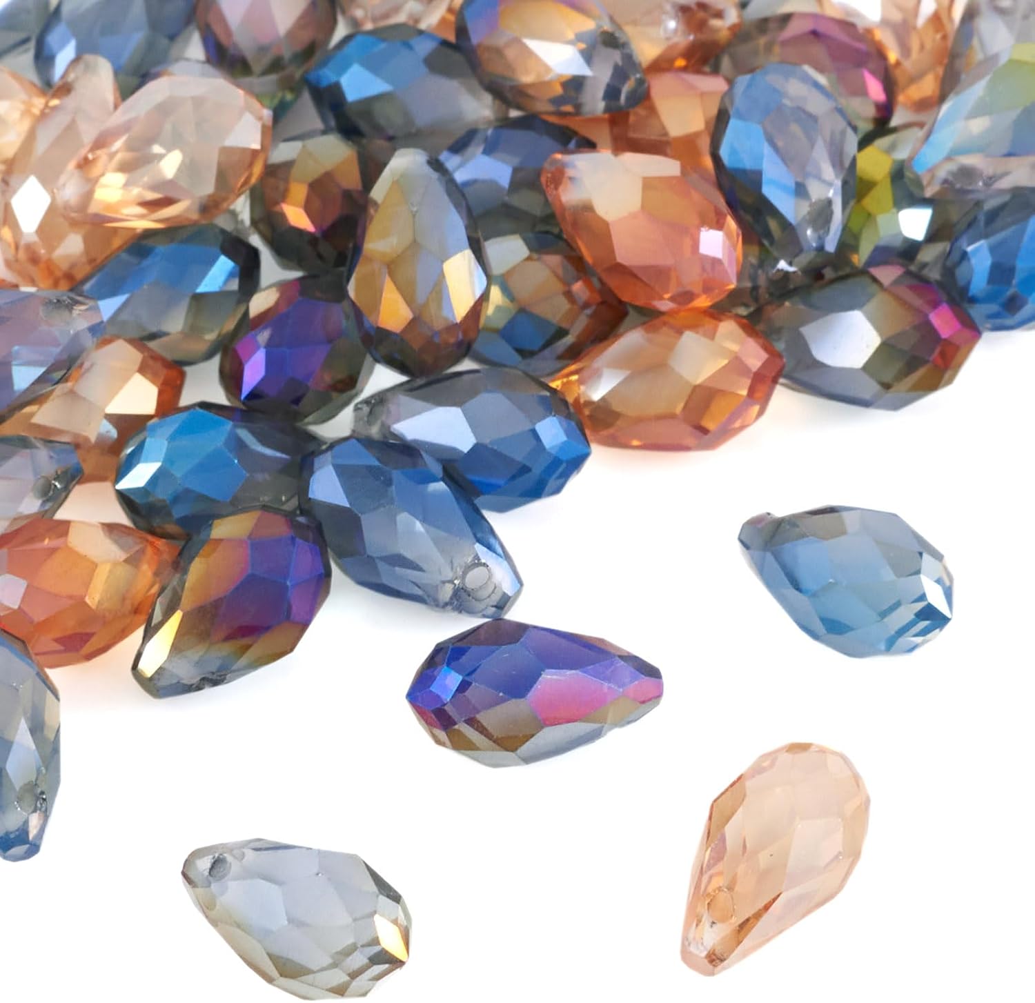 Craftdady 50Pcs Teardrop Glass Beads Faceted Mixed Colors Lustered Drop Spacer Loose Beads 8x13mm Briolette Top Drilled for Jewelry Craft Making