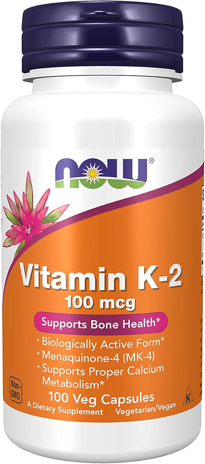 Now Foods Supplements Vitamin K2 mcg Menaquinone4 MK4 Supports Bone Health Veg Capsules, 100 Count : Health & Household