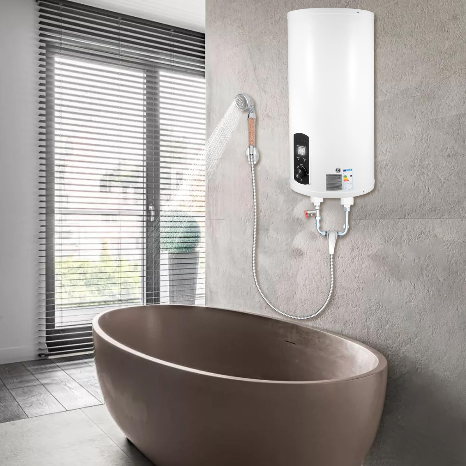 Scaldacqua istantanea con indicatore di temperatura a LED, scaldabagno elettrico con display digitale, 50 litri, 2000 W, per lavabo, cucina e bagno [classe energetica B]