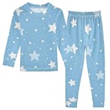 ALAZA Light Blue and White Stars Pajamas Set Snug-fit Long Sleeve Sleepwear&comma;18 M
