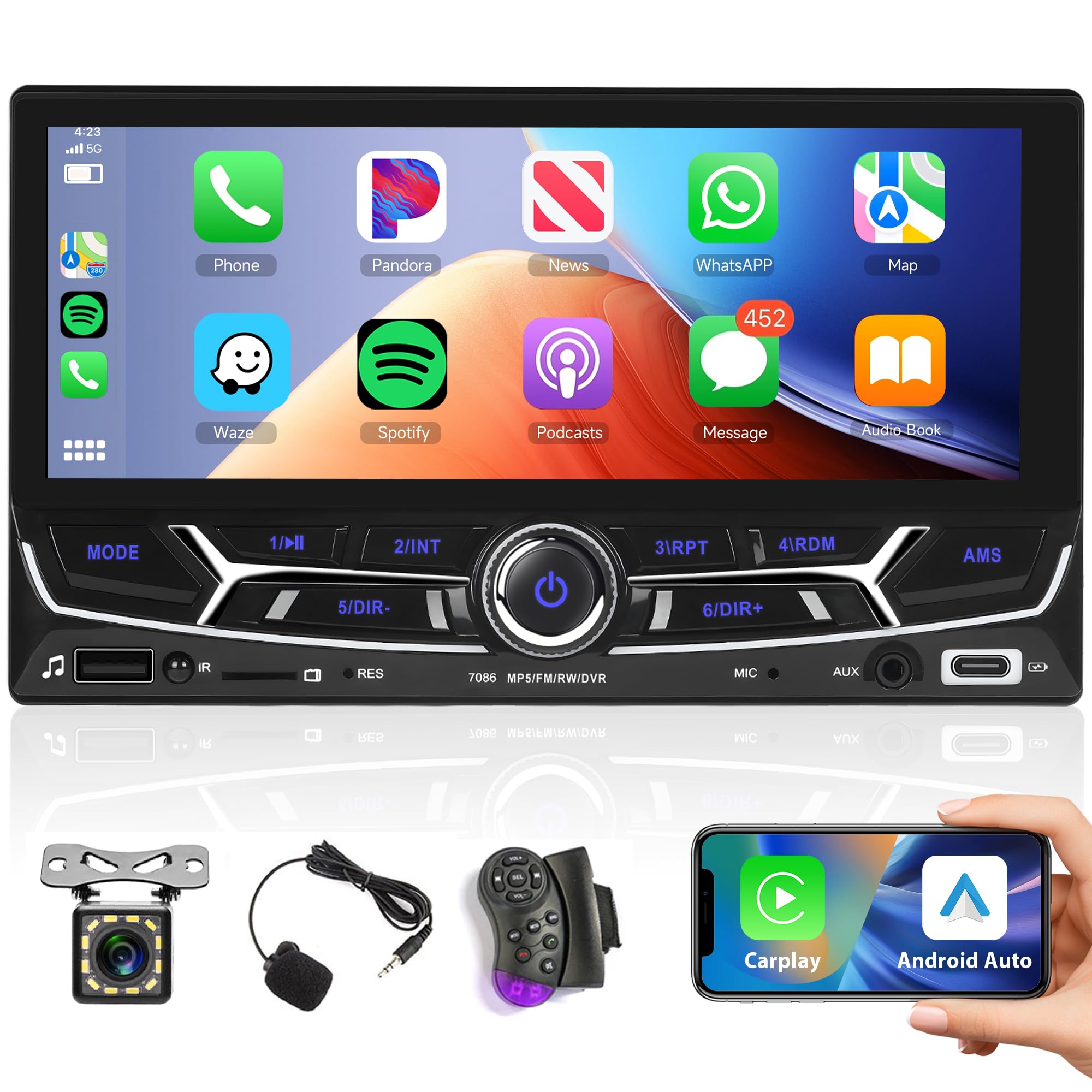 Rimoody Estéreo de coche inalámbrico CarPlay Android Auto, con pantalla
