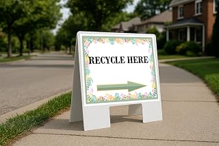 Recycle Here Easter Spring Pastel Eggs Directional Arrows A-Frame Double Sided 23x23 in. Yard Road Sign