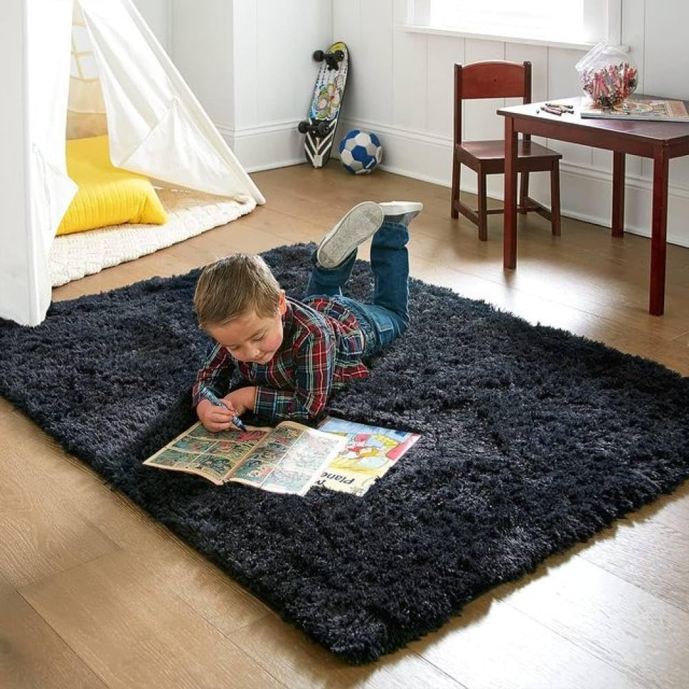 Tapis en fourrure noir 140x200 pour sol de salon moderne et couverture de lit douillette