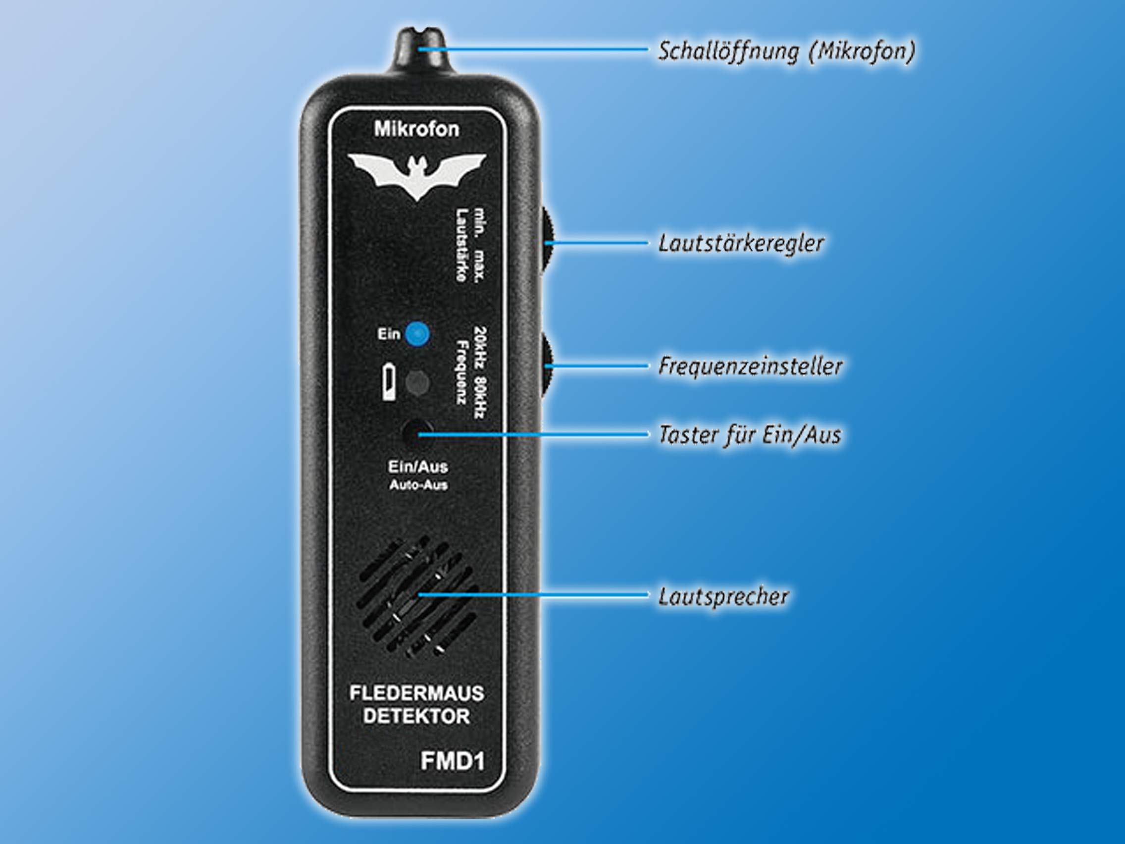 Fledermaus Detektor FMD1 Schwarz Ultraschalldetektor 20-80kHz Fertiggerät