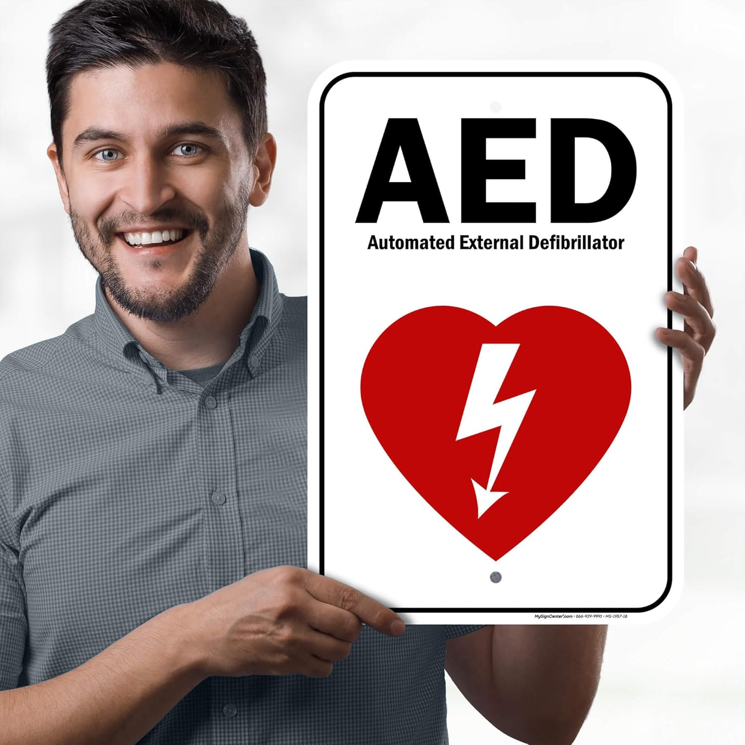 AED Automated External Defibrillator Sign, 12"x18" Aluminum, Fade Resistance, Indoor/Outdoor Use, USA MADE By My Sign Center